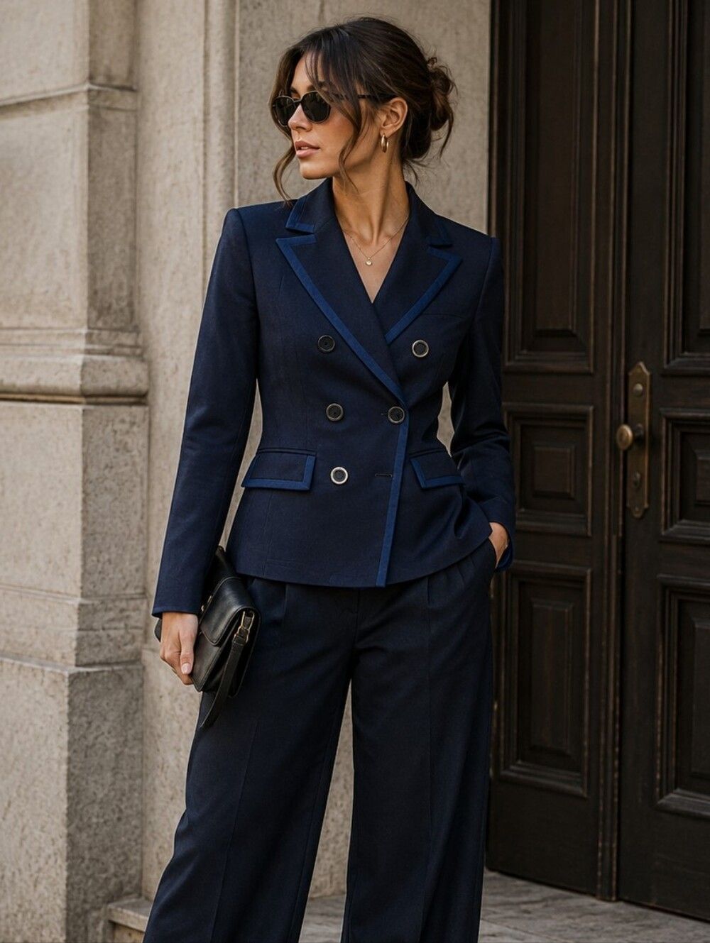 Gianni Bini Navy Double-Breasted Blazer